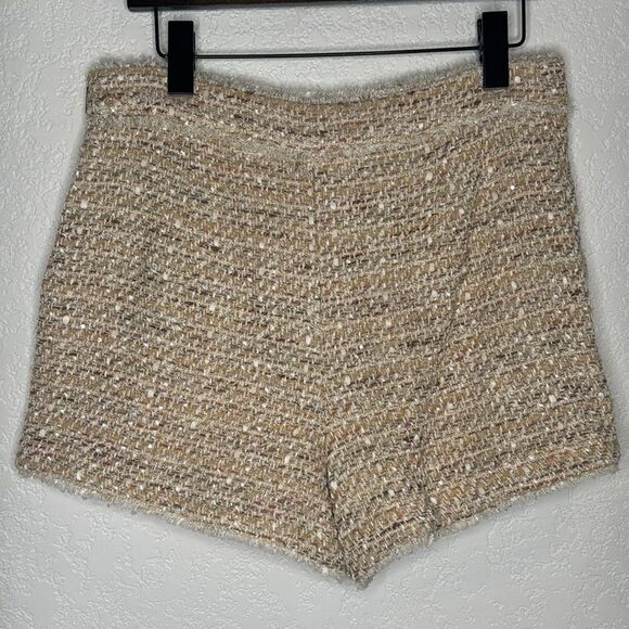 NWT Ramy Brooks Edie Tweed High Waisted Short Size 10 Tan Metallic - Picture 6 of 12